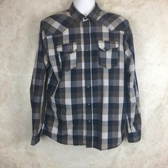 Volcom Men's Workwear Long Sleeve Plaid Shirt with Snap-Buttons Size L - Picture 3 of 16